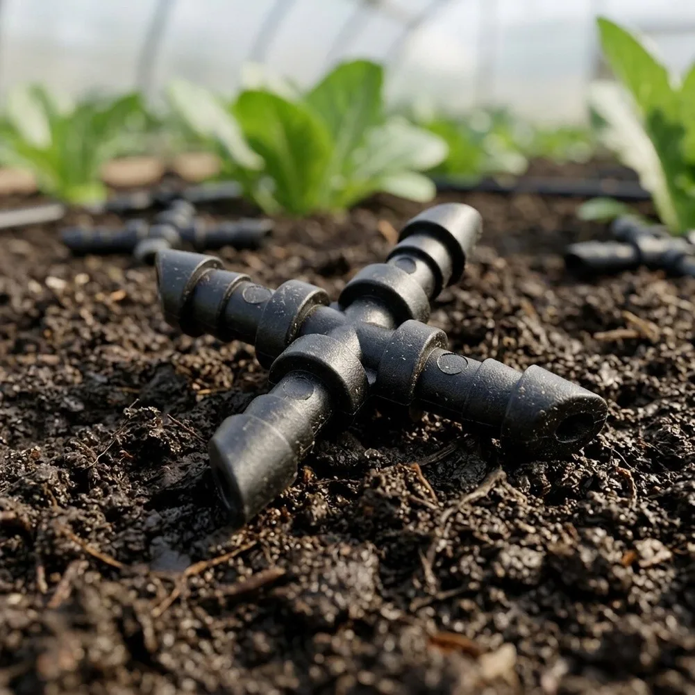 50pcs 4 Way for cross Connectors with Barbed Fittings Compatible with 4mm Tubing for Garden and Agricultural Irrigation Use