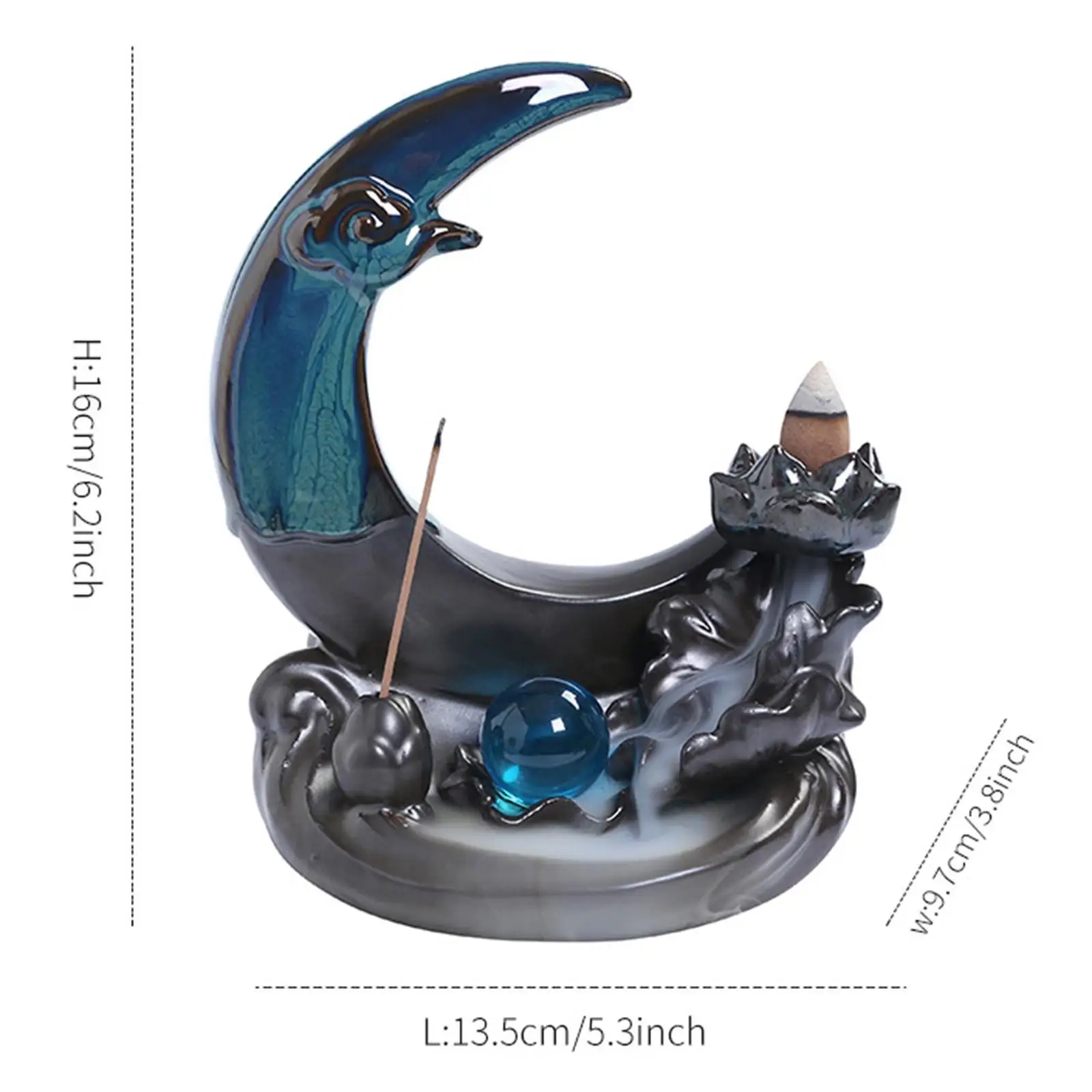 For Indoor Yoga Office Table Housewarming Gift Moon Backflow Incense Burner Aroma Ornament Figurine Waterfall Incense Holder