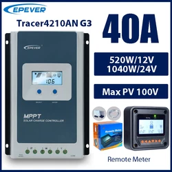 40A MPPT Solar Charge Controller 12V/24V Battery Voltage Max Solar Panel 100V EPEVER Regulator With LCD Data Remote Monitor NEW