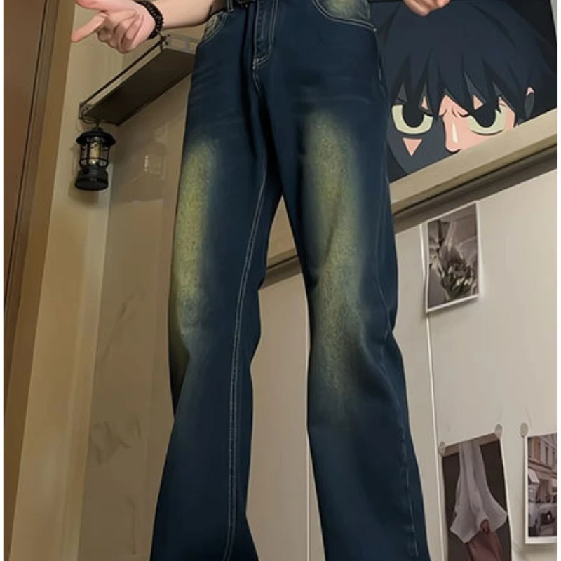 Men Jeans Blue Denim Pants Baggy Trouser Man Colthing High Waisted Vintage Straight Leg Design Casual Solid Slim Fit Breathable