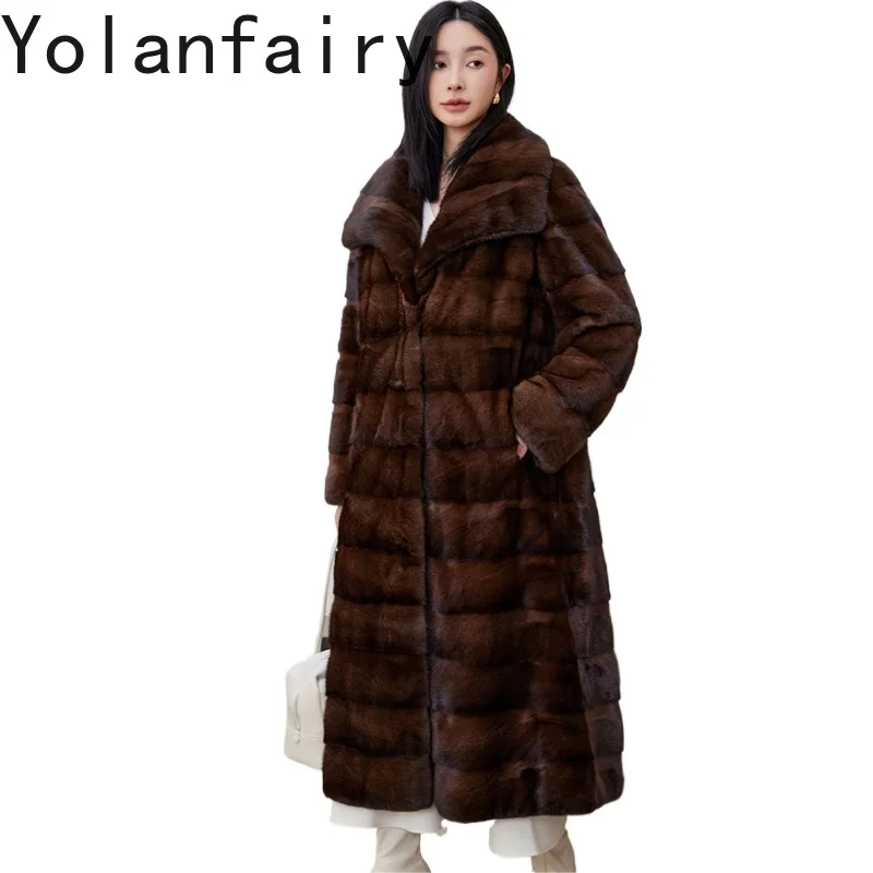 ヨランフェアリー 高級ミンク毛皮コート レディース 冬用 ロング 暖かい 天然ミンク毛皮コート＆ジャケット レディース ロングジャケット アウター