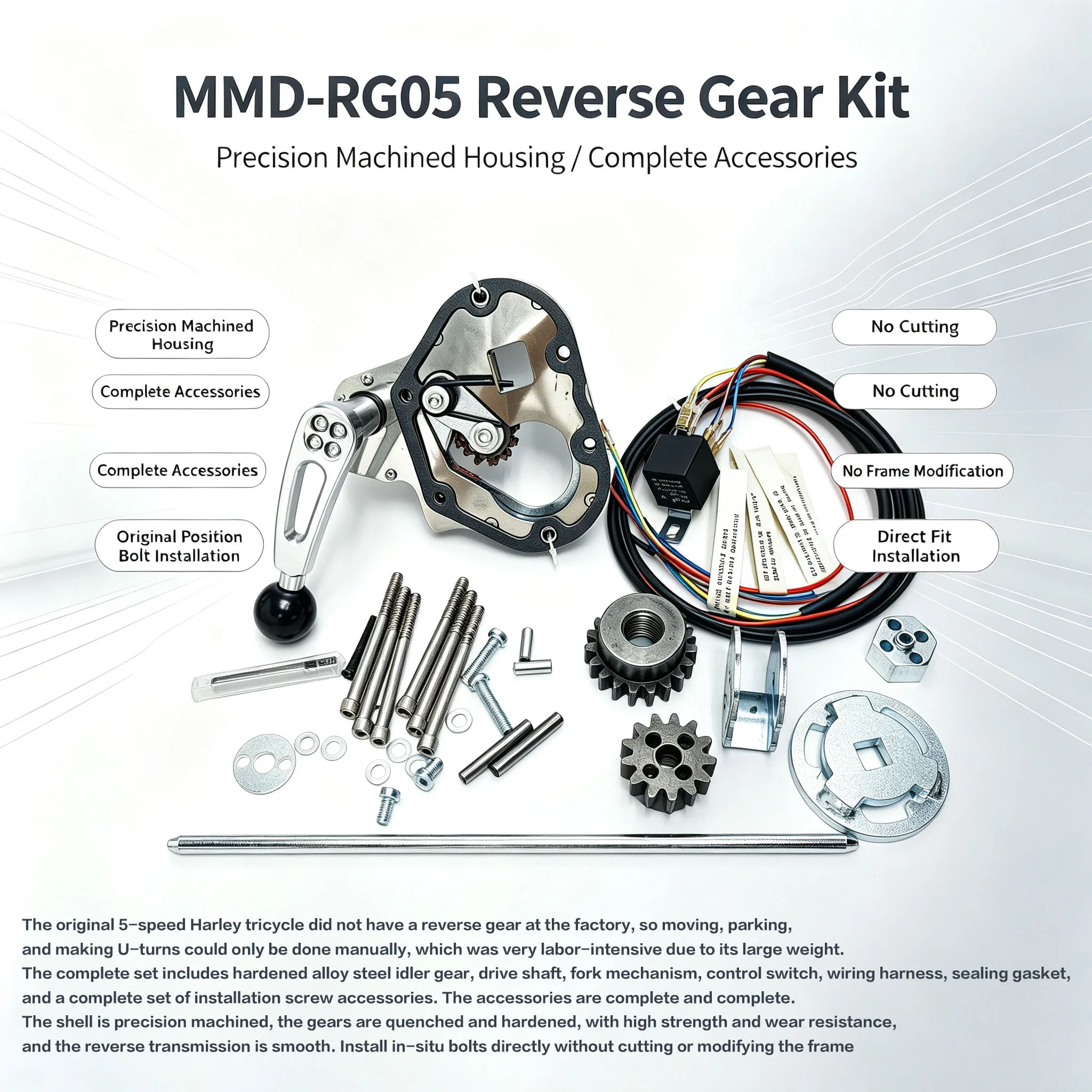 Brand New MMD‑RG05 5‑Speed Reverse Gear Kit Replacement For Harley‑Davidson Trike Sidecar Motorcycle 1990‑2006