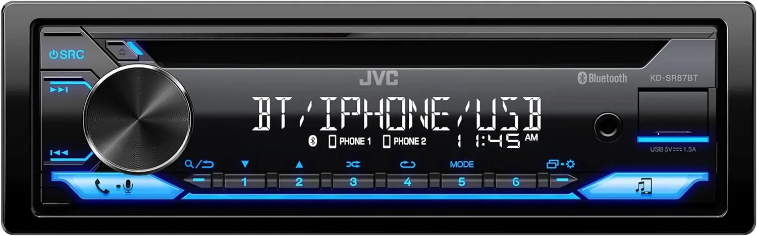 

JVC KD-SR87BT Bluetooth CD Car Stereo with USB Port – AM/FM Radio, MP3 Player, High Contrast LCD, Detachable Face Plate