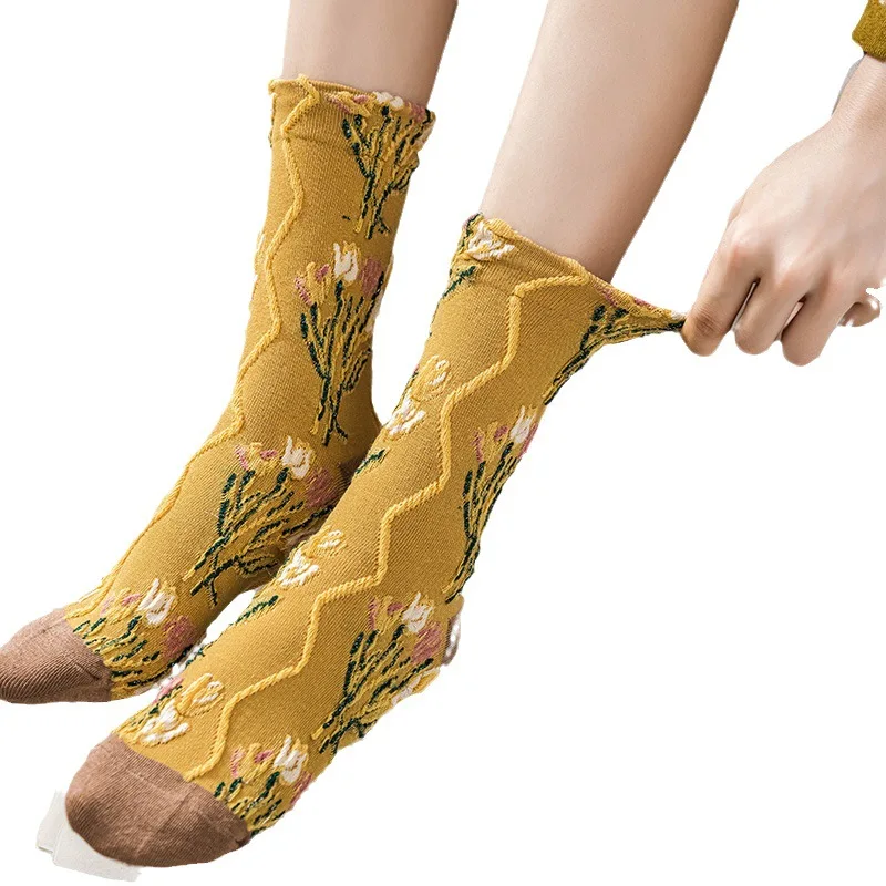 Calzini vintage floreali retrò Harajuku donna novità etnico elegante cotone casual traspirante ragazze da donna vestono Sox autunno 2026