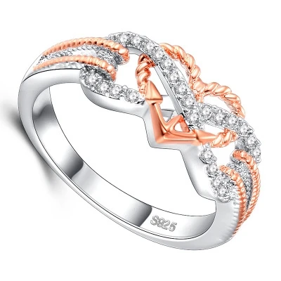 Hot New Pave Zircon Endless Love Heart Shaped Wedding Rings Silver Color Aneis Women Jewelry Commitment Rings Bridal Jewelry