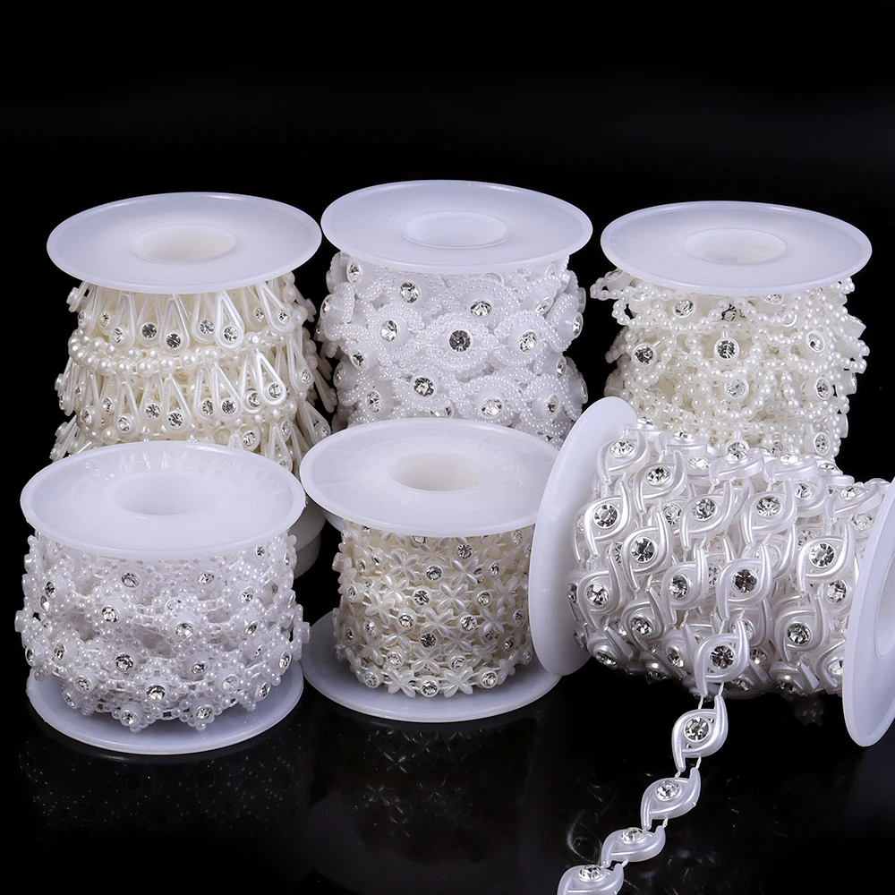 

ABS pearl chain double row connecting bead wedding dress bead chain half round bead chain DIY jewelry accessories