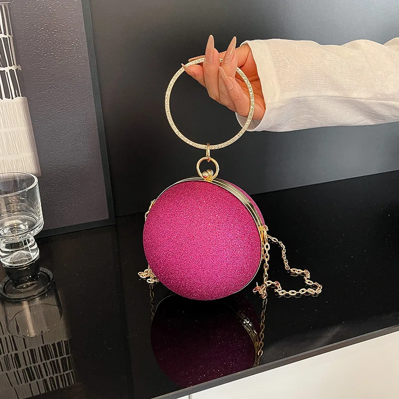 

New! Women's Ball-Shaped Evening Clutch - Stylish Versatile Mini Round Bag with Chain Shoulder/Crossbody Bag