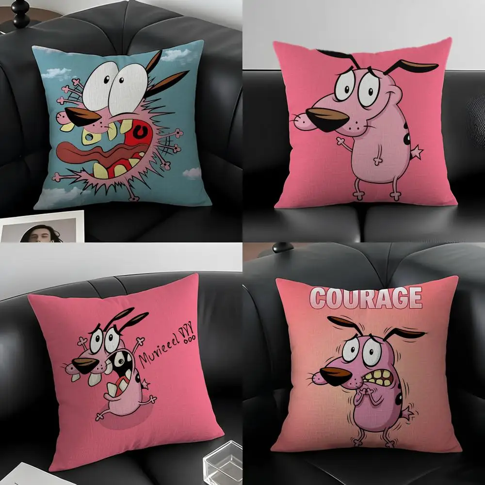 Cartoon C-Courage the C-Cowardly Dog Cushion Cover Natural Linen Pillowcase Set, All-in-One Decor for Sofa, Bedroom & Chair