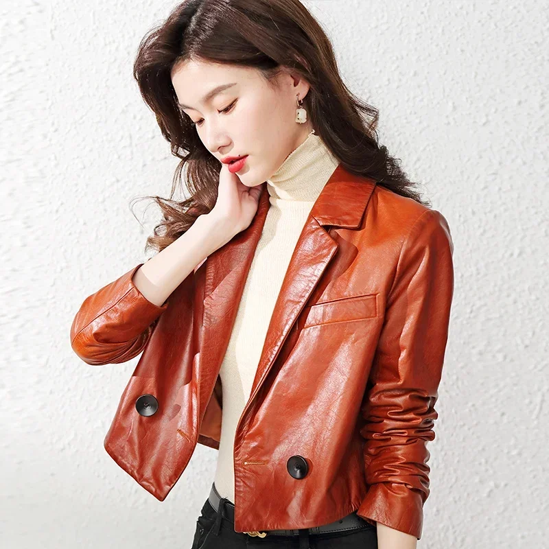 Genuine Top Layer Cowhide Coat for Women's Super Short Motorcycle Jacket Korean Slim Fit Small Leather Jackets New Autumn 2022 F