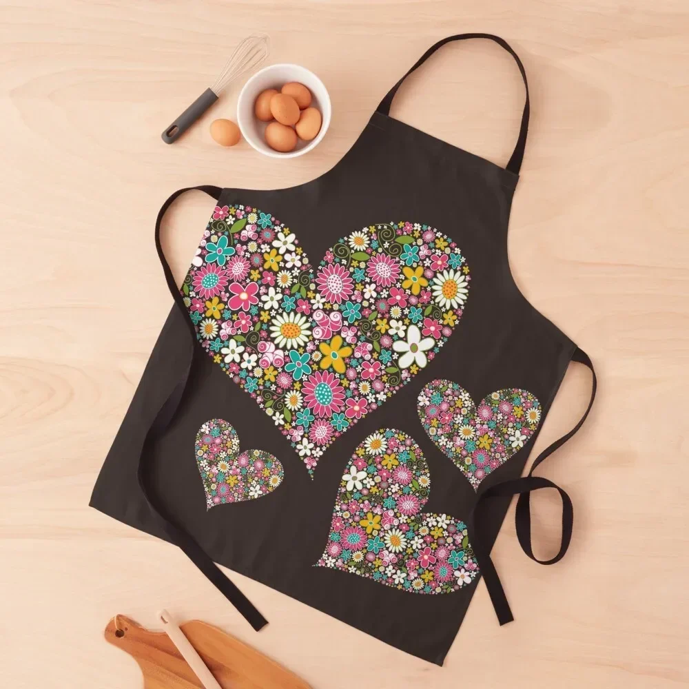 Whimsical Spring Flowers Pink Valentine Hearts Quartet ? fatfatin Apron Goods For Home And Kitchen Apron