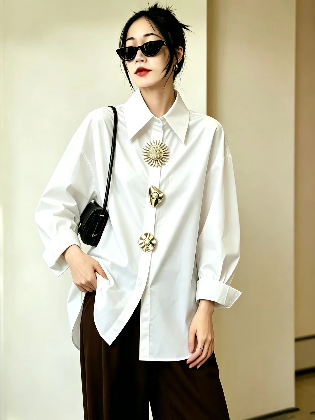 Detachable Sequins Cotton Shirts Blouses Women ladies Loose Casual Autumn Spring Shirt Top Korean Popular Clothes