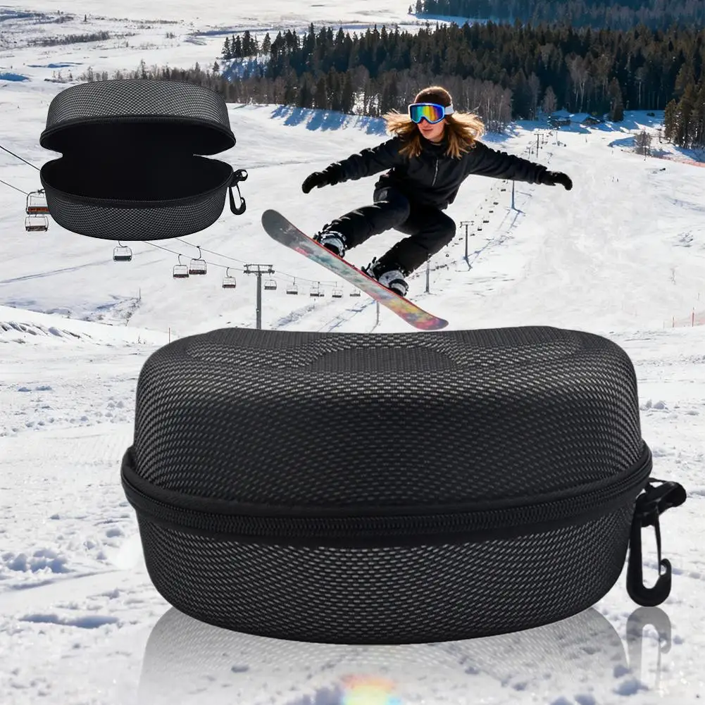

Portable Black Eva Ski Glasses Protector Case with Carabiner Hook Hard Case Zipper Eyeglasses Protector Box Without Goggles