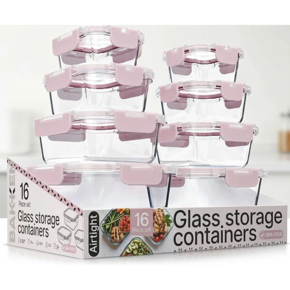 

16-Piece Borosilicate Glass Food Storage Containers Set, BPA-Free Airtight Leak-Proof, Microwave & Dishwasher Safe