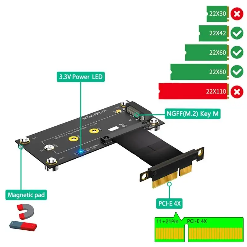 652f ruggeds PCIe 4x إلى NGFFS M.2 NVME MKEY SSDS محولات الكابلات