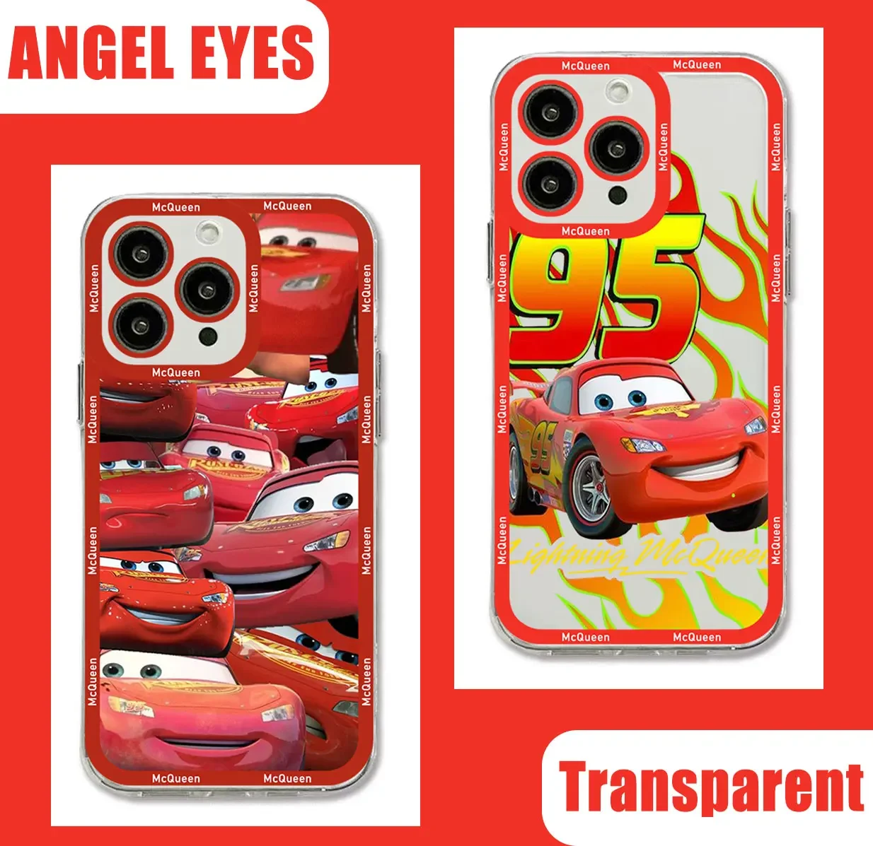 Disney Cars Lightning McQueen Phone Case For iPhone 15 14 13 12 Mini 11 Pro Max X XR XS 7 8 SE Plus Silicone Transparent Cover