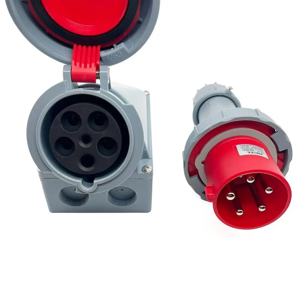 

63A 5Pin Male+Surace-Mounted Retacle Contor(Compatible with 60amp),IP67 Industrial Waterproo Contor 3Phase Plug & Socket,Wall Mo