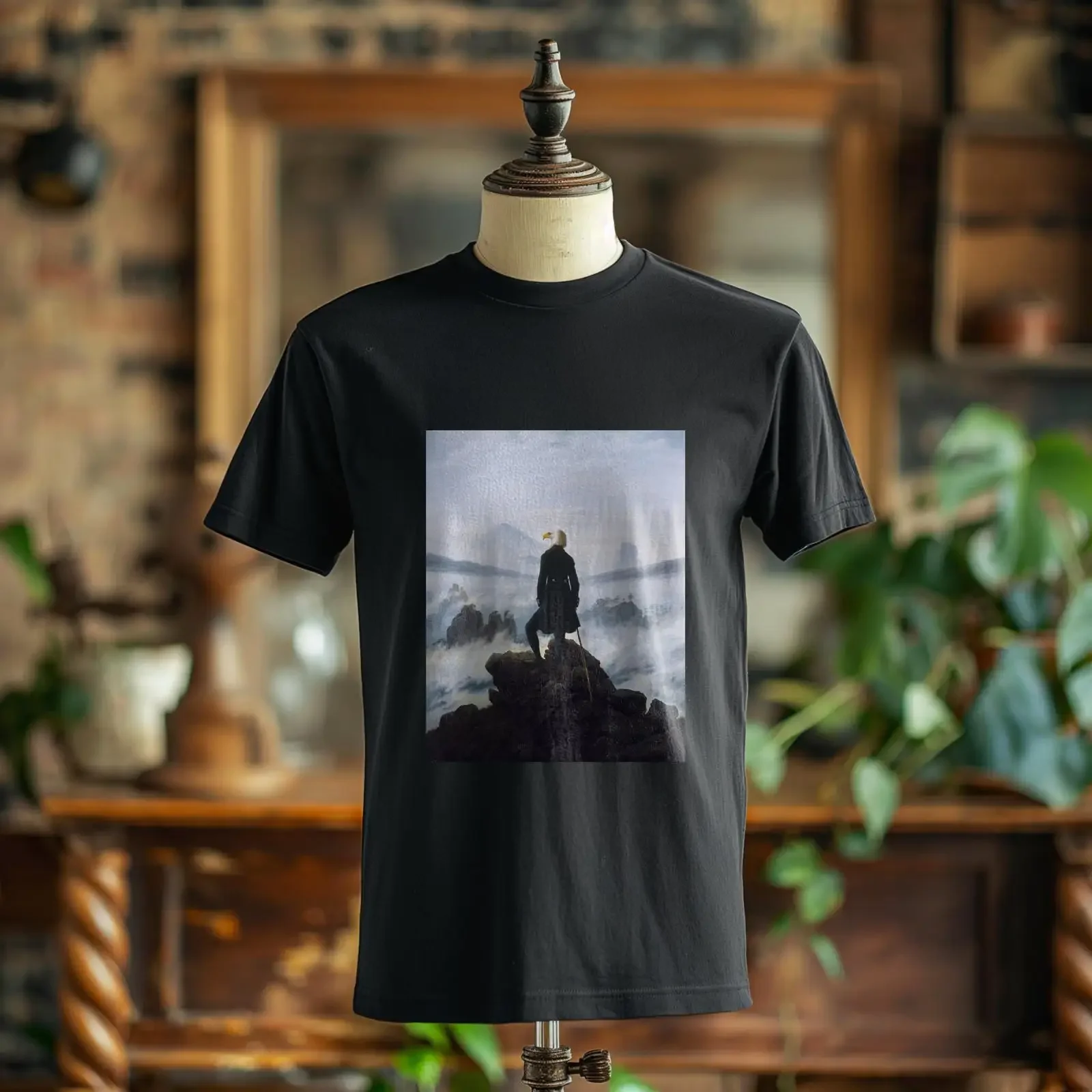 Friedrich Parody Eagle T Shirt Wanderer Above the Sea of Fog for Painter Artist Bird Lover Art Casual Top vintage Washed