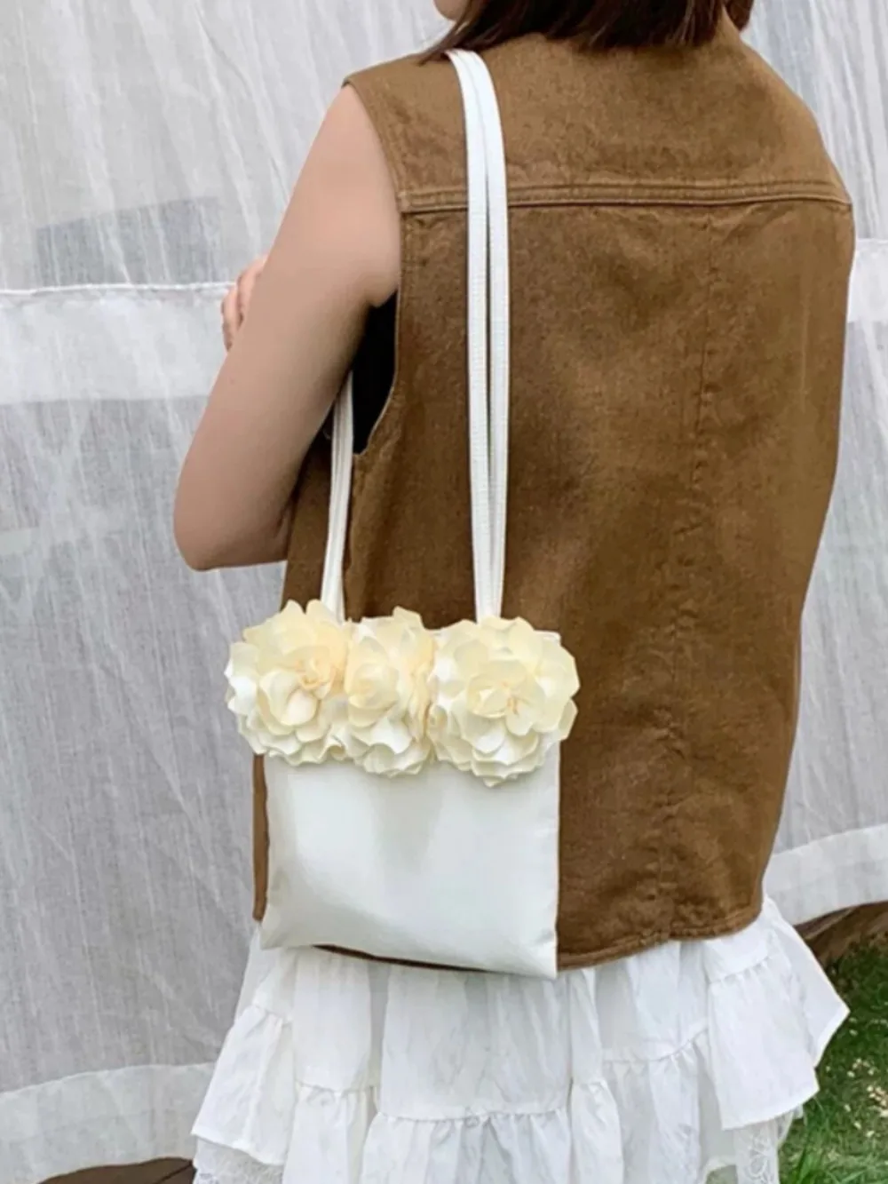 

New Sweet Rose Flower Exquisite Literary Shoulder Bags Female Satin Square Casual Fresh Handbags Korea Minority Single-Shoulder