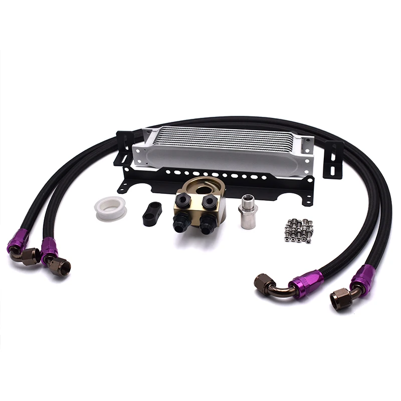 SK CUSTOM 10 Row Engine Oil Cooler Kit With 45 Degree Sandwich Plate + Hose Fitting 