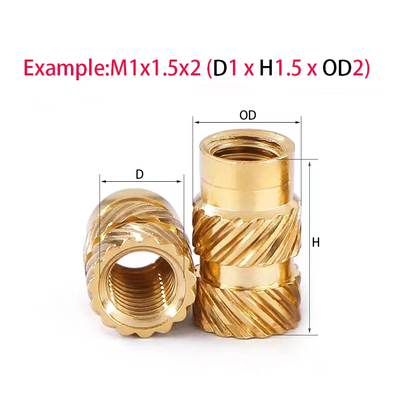 100pcs M1 M1.2 M1.4 M1.6 M1.7 Brass Hot Melt Insert Knurled Nut Double Twill Injection Embedment Nut For 3D Printer Computer