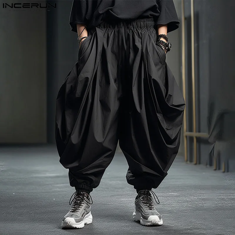 

INCERUN 2024 Korean Style New Men's Trousers Loose Solid Wide Leg Design Long Pants Casual Streetwear Male Solid Pantalons S-5XL