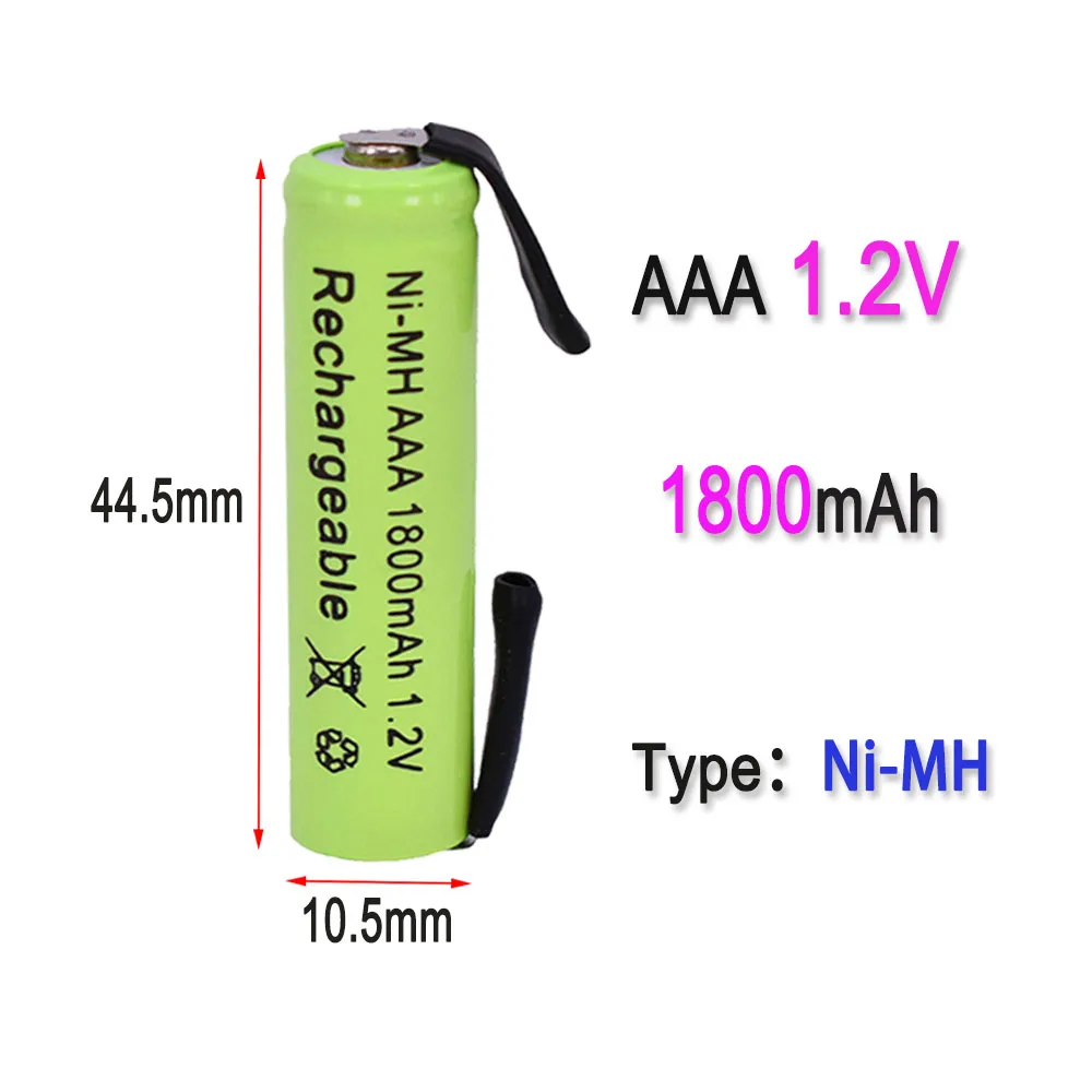 AAA 1.2V 1800mAh  Ni-MH with Solder Tabs rechargeable battery cell, for Electric Shaver, Razor, Toothbrush