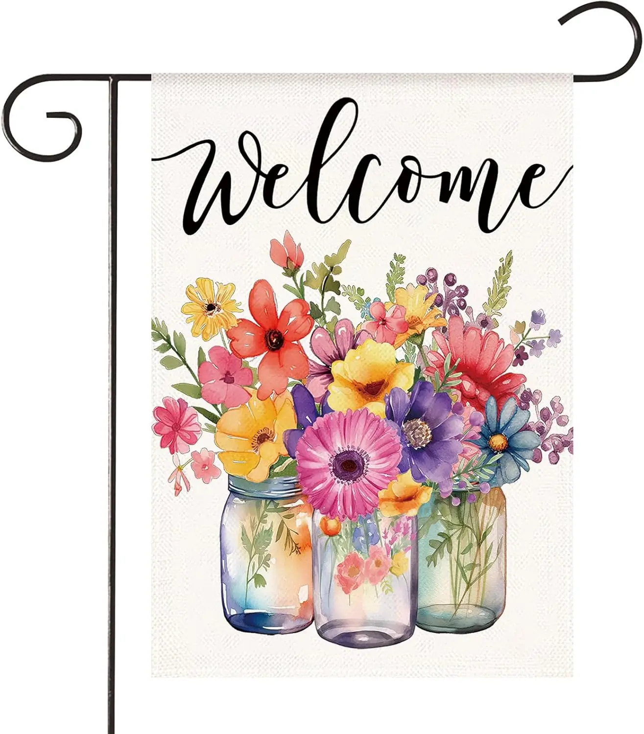 HOMFREEST Floral Spring Summer Garden Flags 12x18 Inch Double Sided Small Burlap Welcome Colorful Flowers Mason Jar Holiday  EEZ