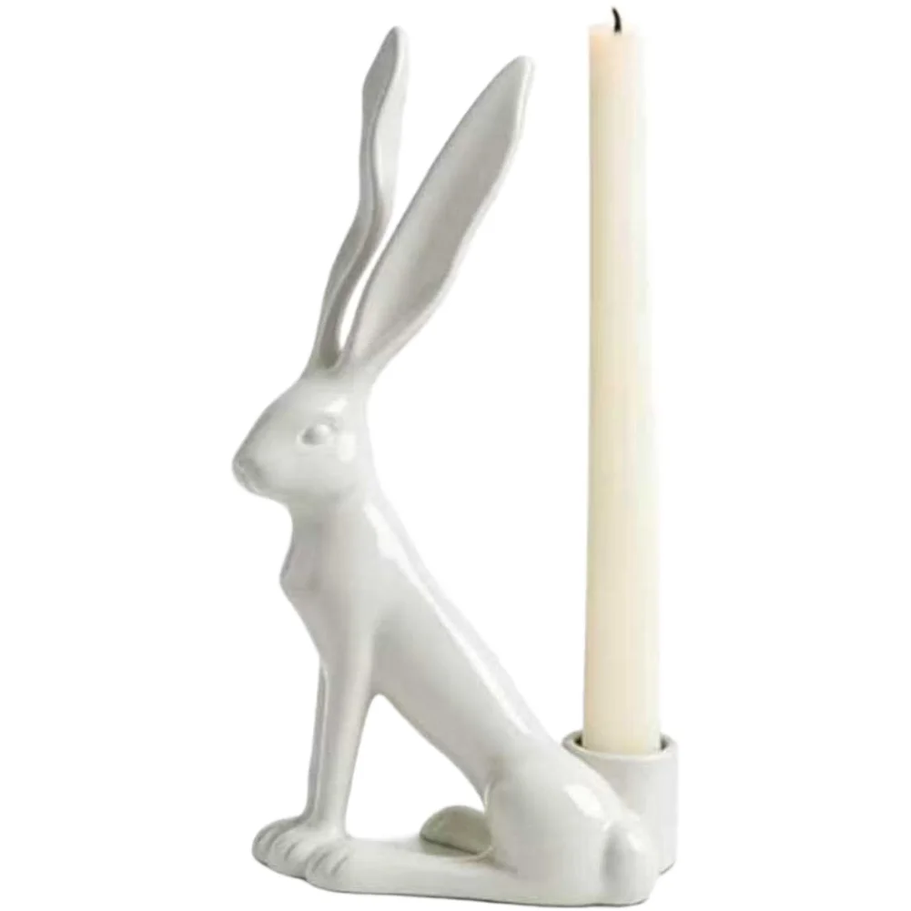 Easter Resin Rabbit Candle Holder for Table Decor Modern Candlestick for Home Living Room Shelf Mantel Display