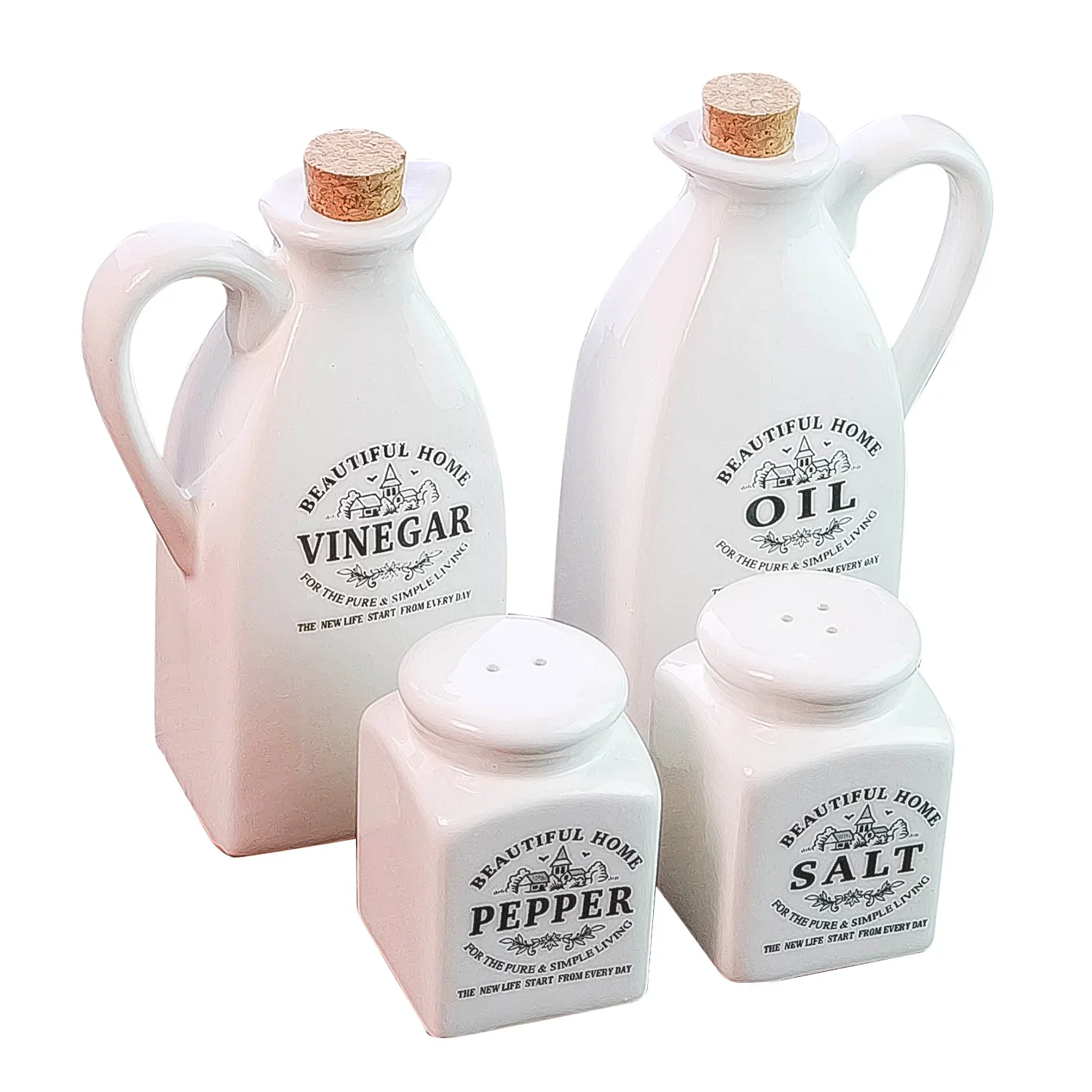 

Japanese-style pure white ceramic oil pot salt seasoning jar seasoning bottle four-piece suit with hole cover WY5