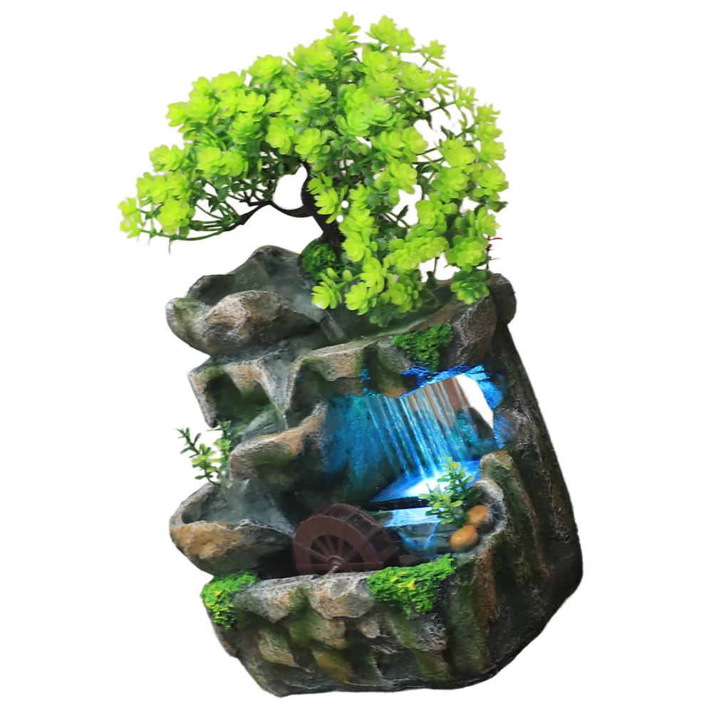 

Resin Indoor Fountain Mini Desktop Water Feature Beautiful Table Fountain Waterfall Relaxing Air Humidifier for Room