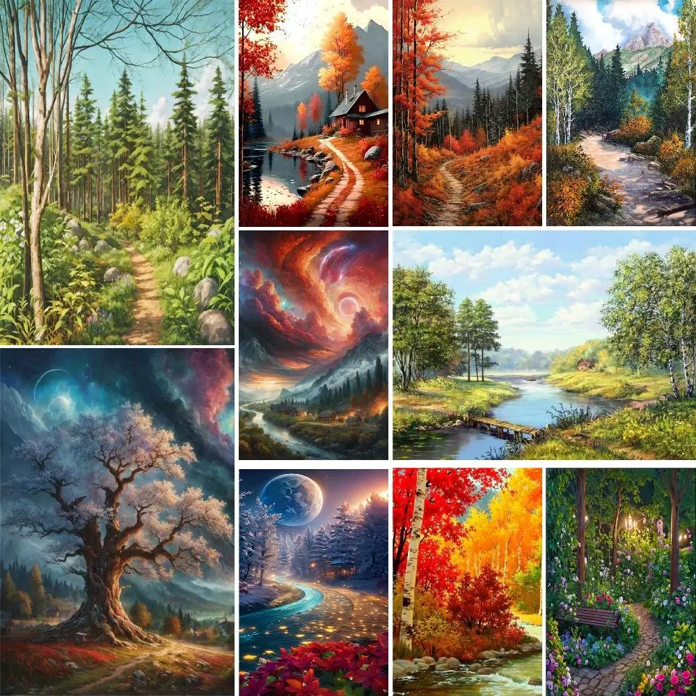 

Adults Canvas Painting By Numbers Forest Landscape Picture With Number Oil Paint Kits For Living Room Wall Art Crafts Home Decor