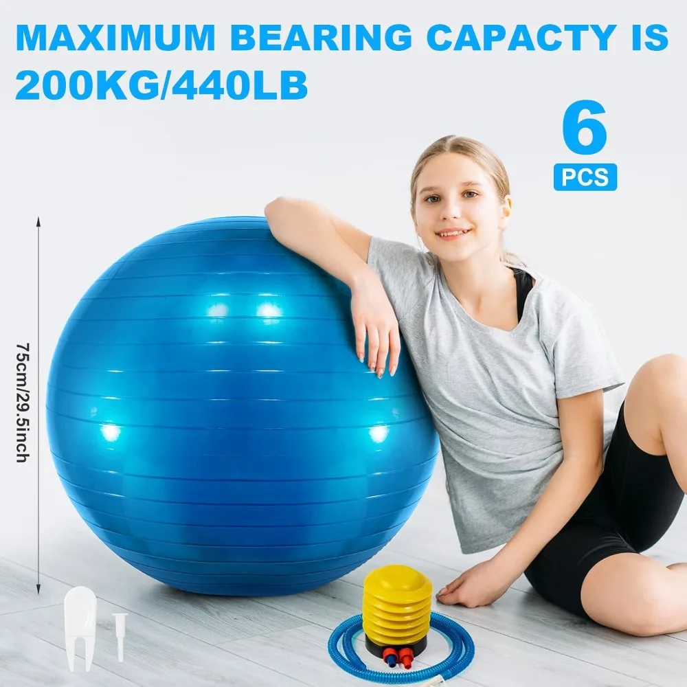 6 Pcs Yoga Ball Exercise Ball PVC Stability Balance Yoga Ball Chair Quick Pump for Physical Workout Pregnancy Home Office