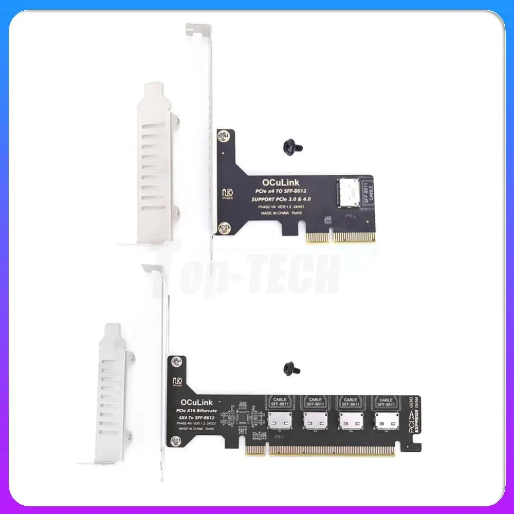 PCIE 4.0 X16 To 1/4Port OCulink SFF-8612 Split Expansion Card PCI Express GEN4 64Gb 1/4X SFF-8612 SFF-8611 Internal Adapter