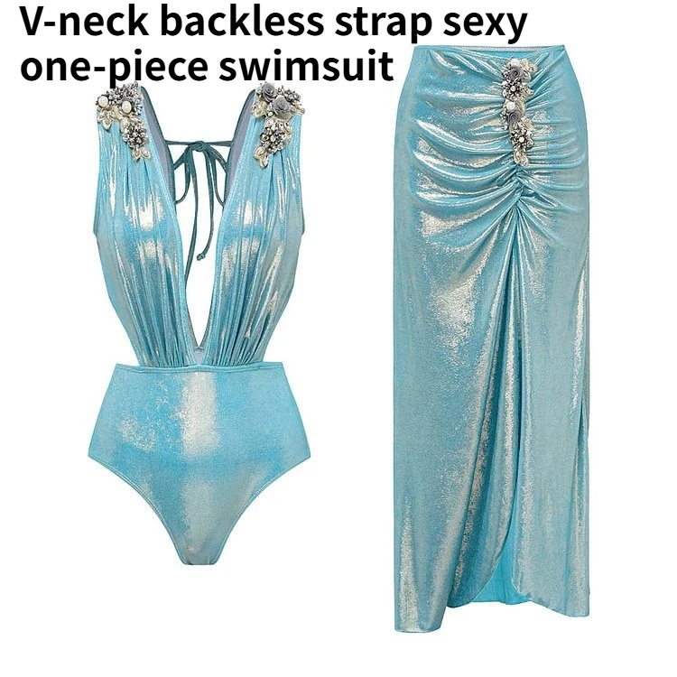 

Новый сексуальный цельный купальник в европейском и американском стиле с V-образным вырезом и открытой спиной на бретелях для летнего пляжа, бикини для создания эффектного образа.
