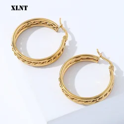 XLNT Fashion Gold Color Oversize Hoop Earrings For Women Wide Big Metal Round Circle Statement Earrings Vintage Jewelry Gift