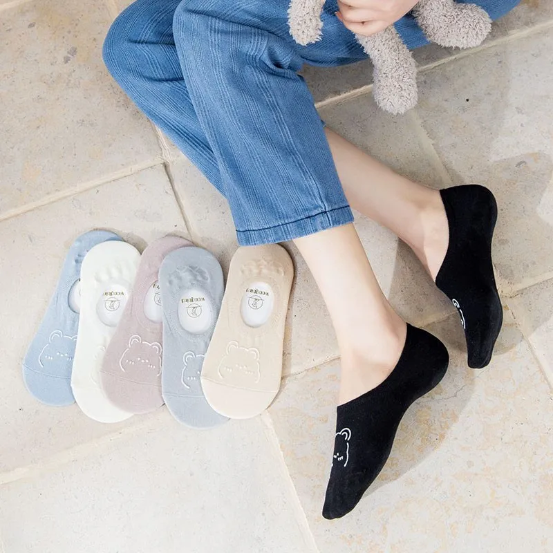 New Socks Cotton Kawaii Bear Hot Stamping Comfortable BreathableNon Slip Trendy Women's No-show Socks Ankle Socks Woman I140