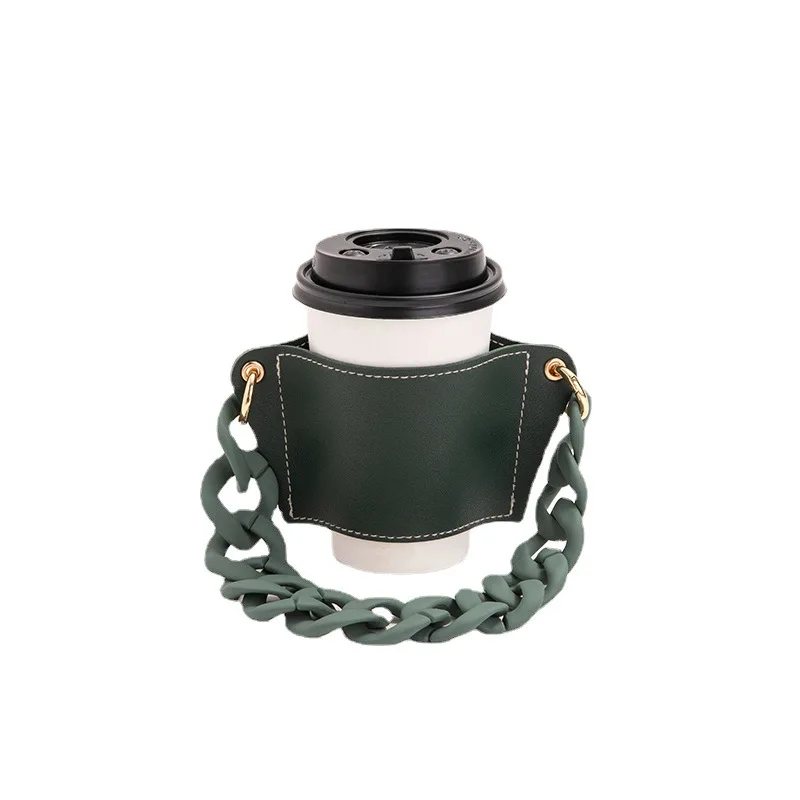 Removable Chain Cup Cover Coffee Cup Cover PU Leather Accompanying Portable Anti-scalding Heat Insulating Tea Cup Protective Cov