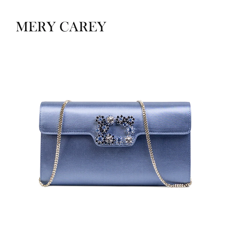 

2025 Women's Elegant Metal Chain Satin Clutch Bag Fashion Rhinestone Evening Party Handbag Luxury Fashion Bridal Wedding Purse