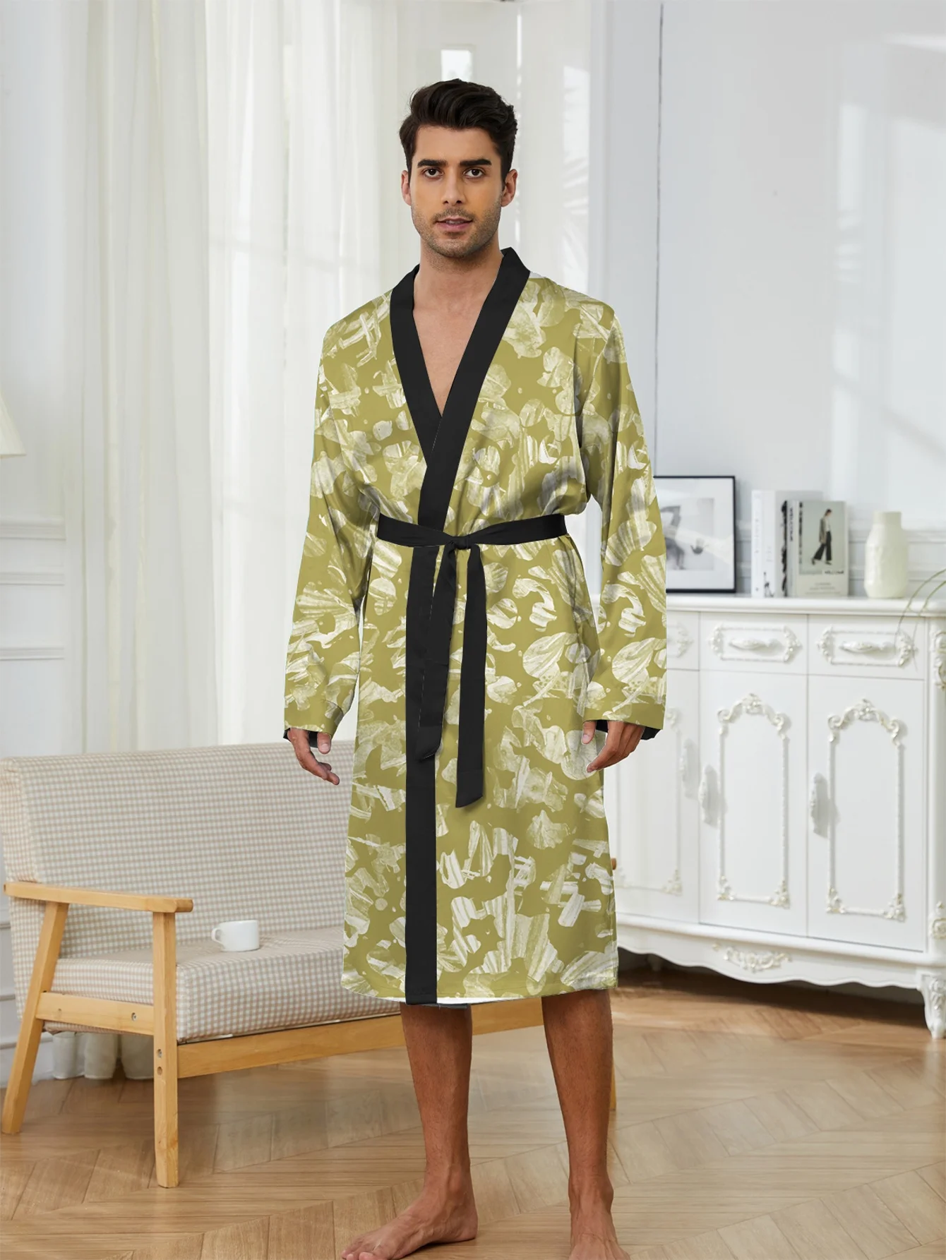 

1pc Men's Robes 2026 Spring Bathrobe Men Quick Drying 3DPrinted Sleepwear Men's Bathrobe Polyester Graphic Sleepwear