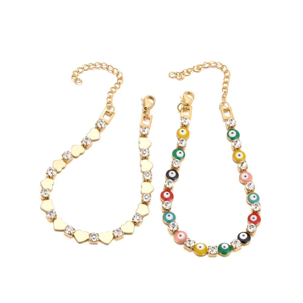 JeeMango Zircon Lucky Turkey Evil Eye Bracelet For Women Men Colorful Eye Adjustable Metal Chain Bangle Good Luck Jewelry B25146