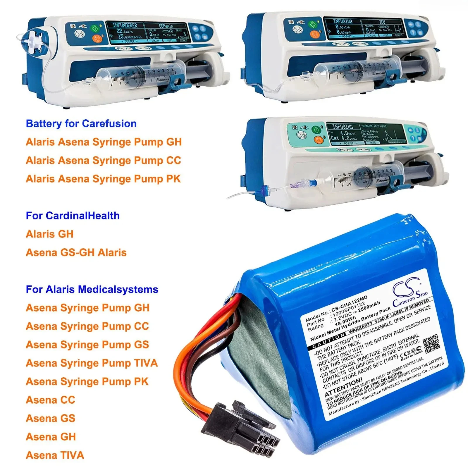 Cameron Sino 2500mAh Battery for Alaris Medicalsystems Asena CC, Asena GH,Asena GS, Syringe Pump CC/GH/GS/PK/TIVA, TIVA