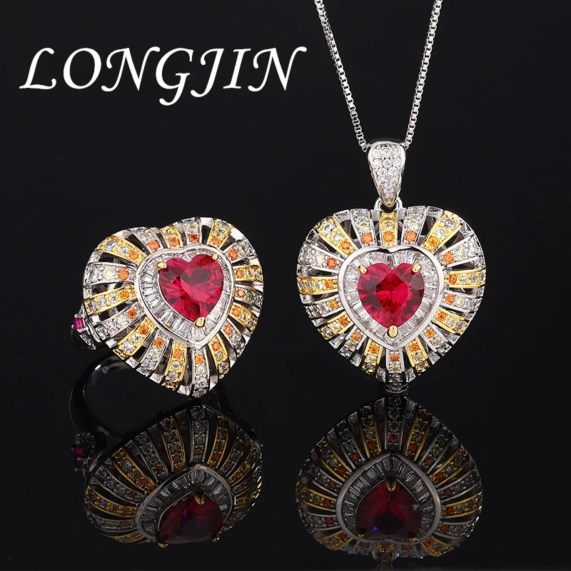 2024 New Charms Trendy Red 8*8mm Heart Shaped Crystal Adjustable Ring Necklace for Women Jewelry Beautiful Birthday Party Gift