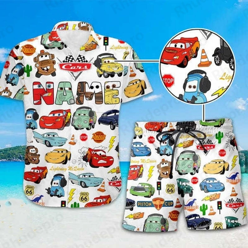 

Disney Lightning Mcqueen Men Women Hawaii Shirt Cars Movie Summer Hawaiian Shirt Summer Beach Shorts Shirt Set