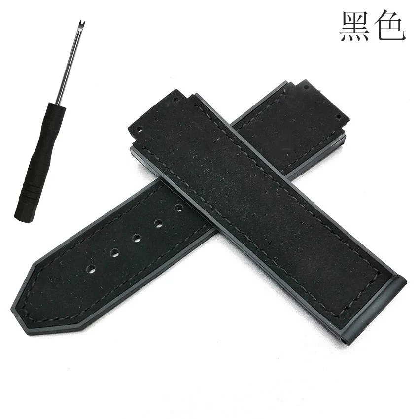 Replace Bands for Hublot Big Bang Classic Fusion 25mm*19mm Buckle 22mm Frosted Leather Watchband Back Rubber Watch Strap