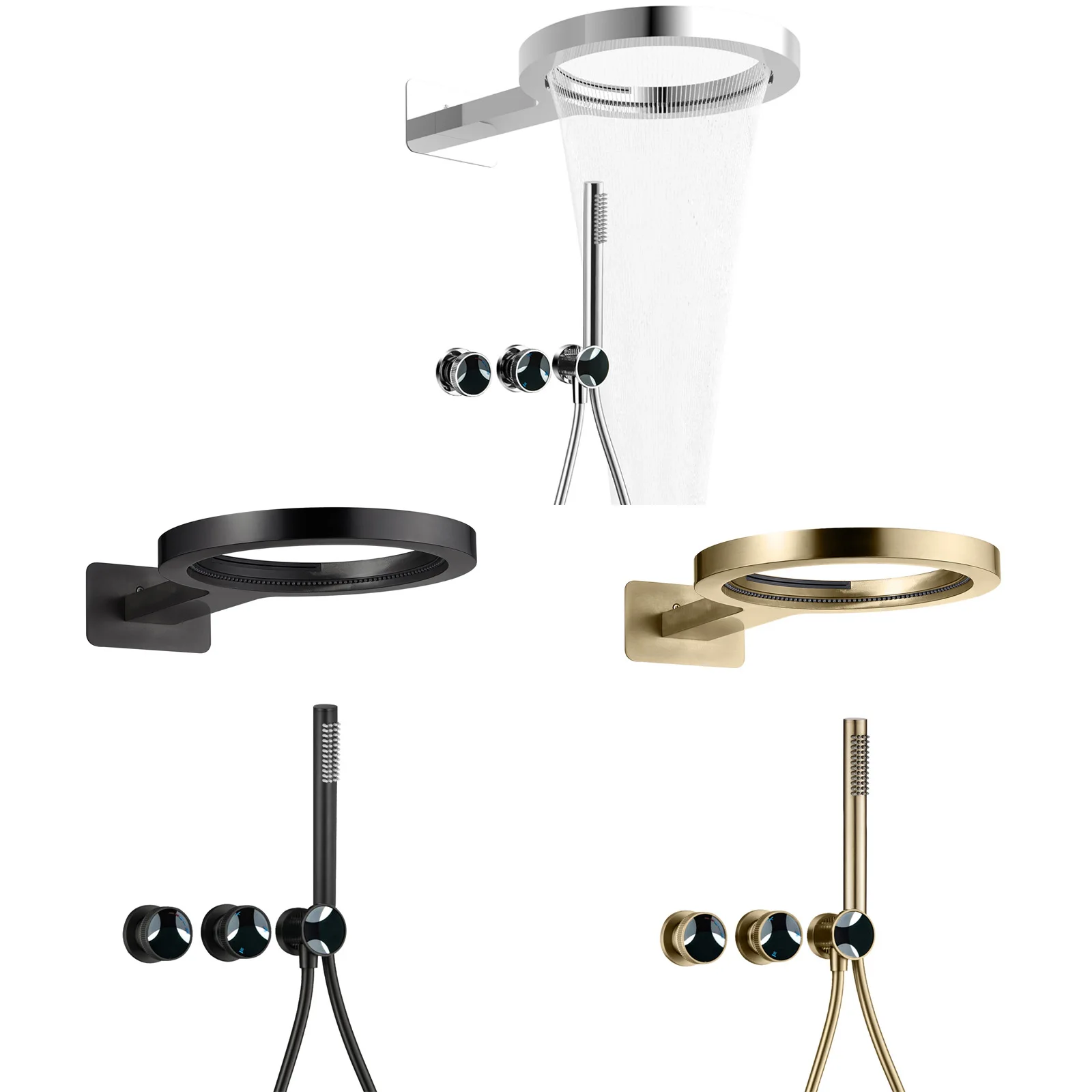 Chrome Concealed Circular Ring Shower Kit, Round 2 Function Overhead Shower Head, Hot Cold Bathroom Shower