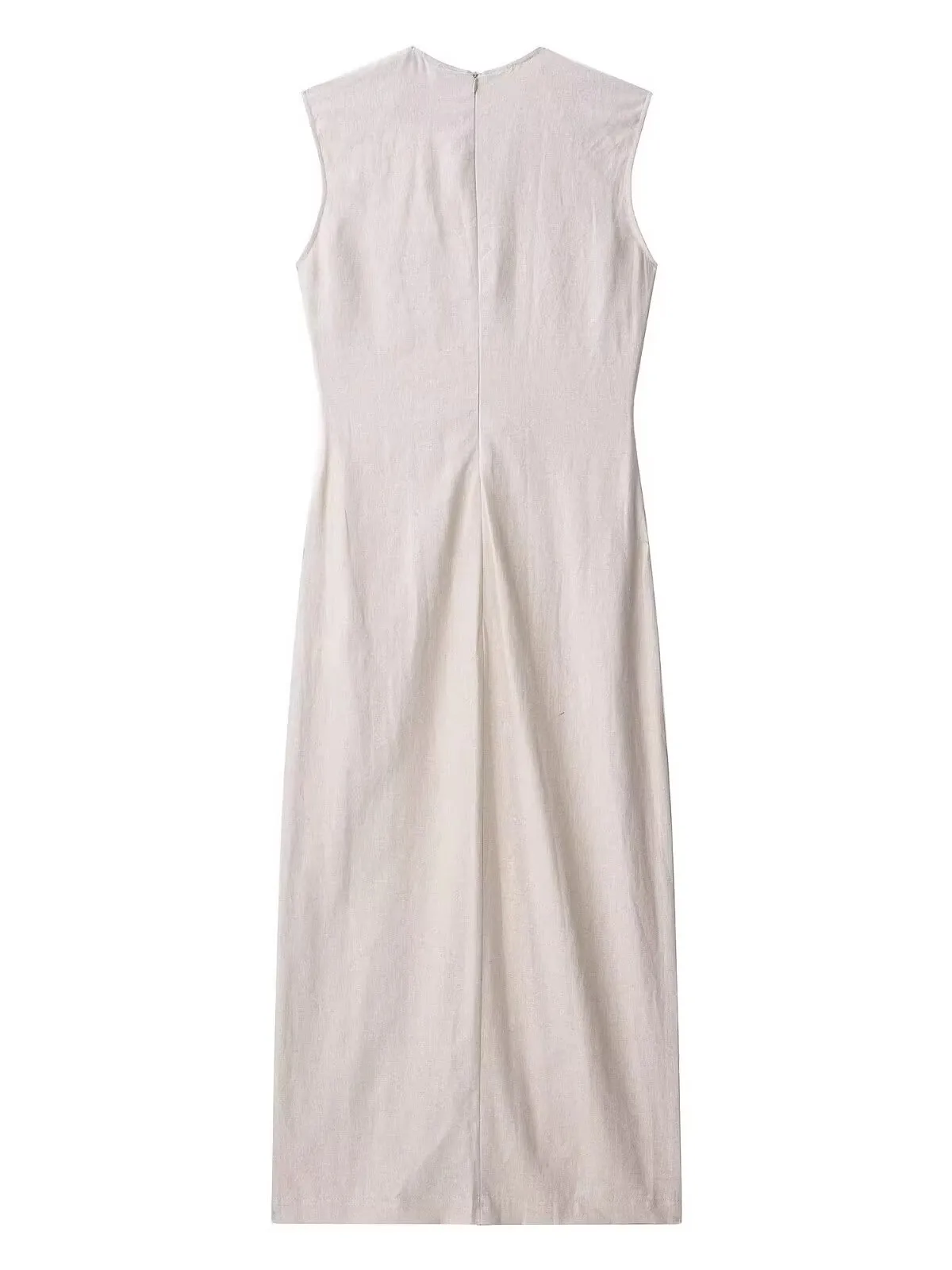 New Summer Women's Midi Dr 00% Mixed Linen Fabric Bule Decoration Ele High Waist Straight Cut mid Length Single Button