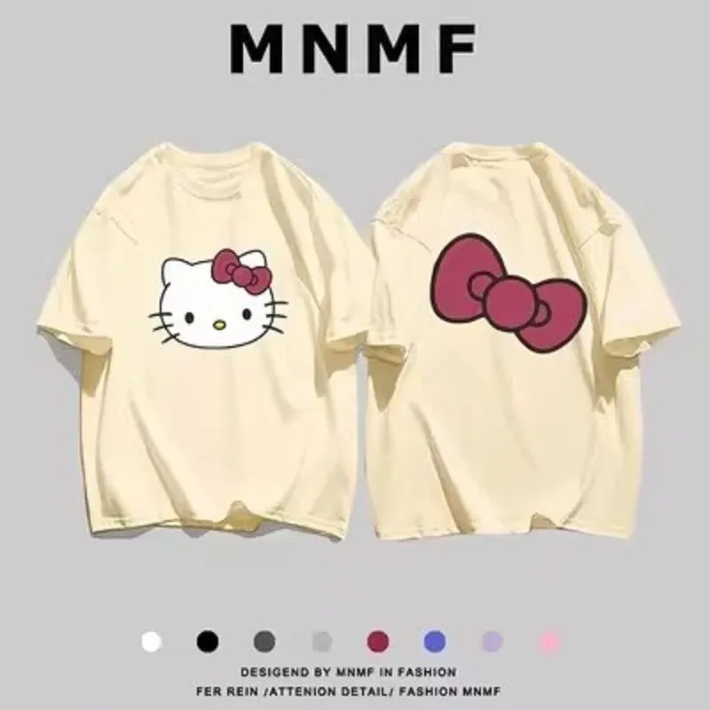 Hello Kitty New Spring And Summer Men Women Cartoon T-shirt Girls Cotton Breathable T Shirt For Men Boys Casual Short-sleeved