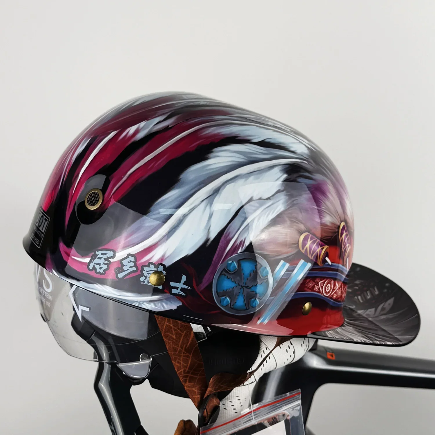 Retro Half Face Motorcycle Helmet with Transparent Inner Lens - Vintage Style for Harley & E-Scooters | Lightweight Comfortable