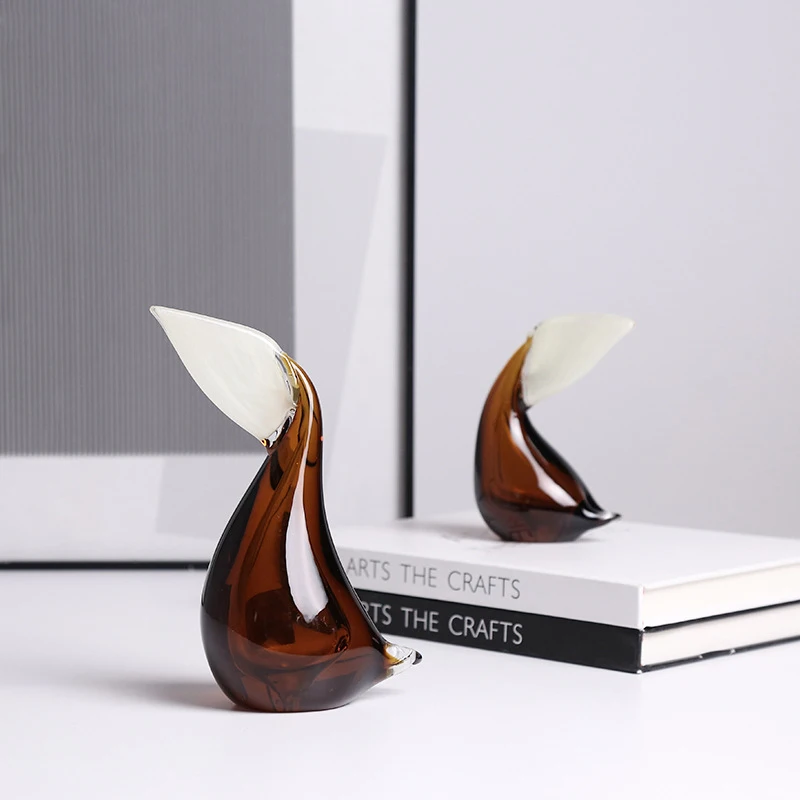 Modern minimalist handmade glass abstract pelican ornament for home living room and wine cabinet decor