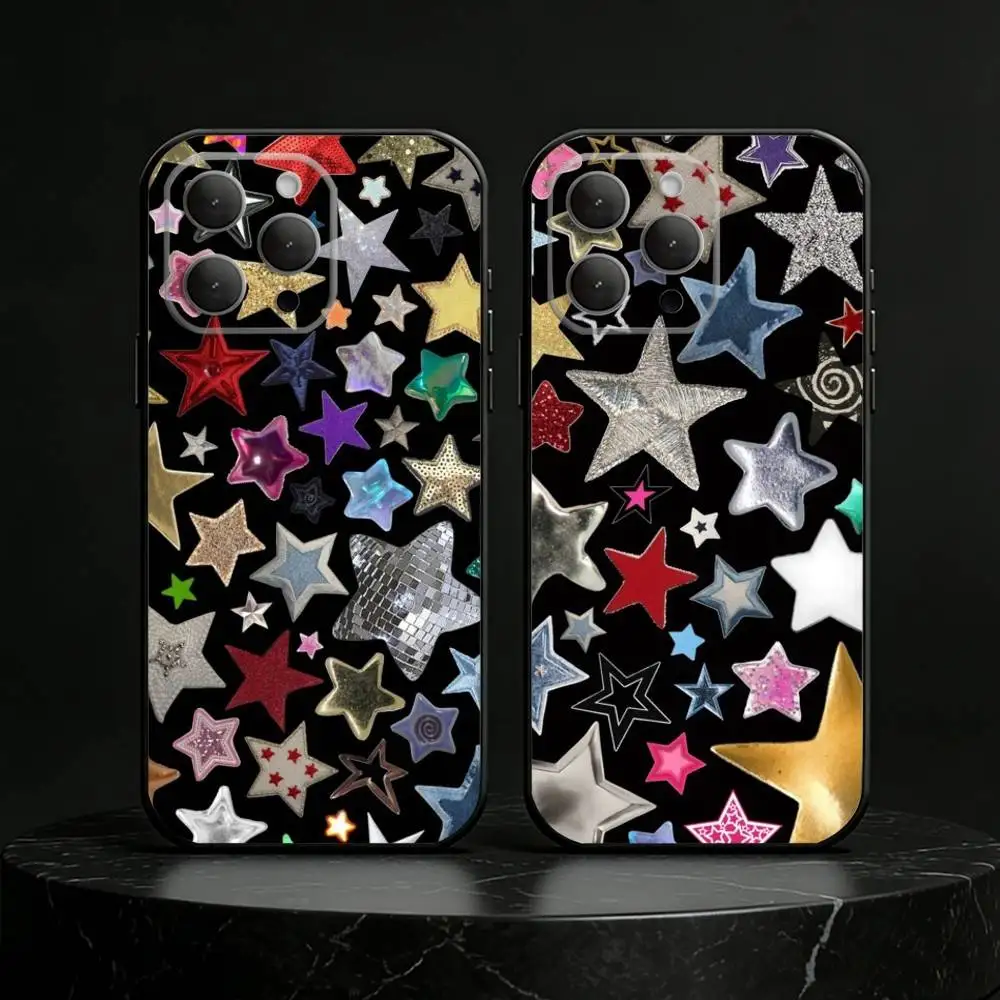 

Colorful Star Phone Case For iPhone 17,16,15,14,13,12,11 Plus,Pro Max,SE4Soft Silicone Black Cover
